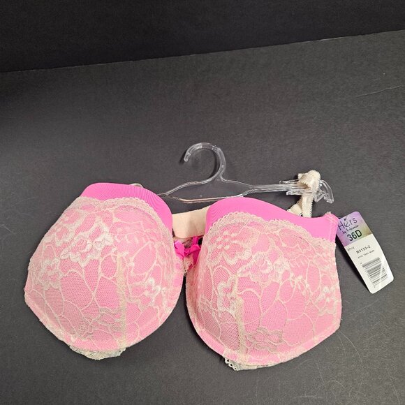 Hers by Herman 36D Bra, pink with cream lace - Picture 1 of 3